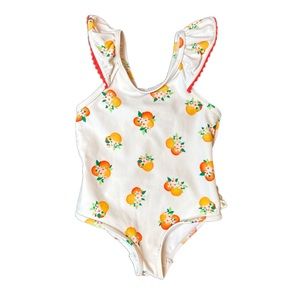 Kate spade white citrus print ruffled swimsuit size 24 months